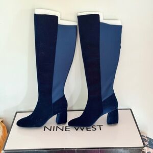 Nine West Navy Velvet Kerianna Over-the-Knee Boots 10
